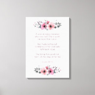 Proverbs 31 Woman Bible Verse med Rosa Flowers Canvastryck