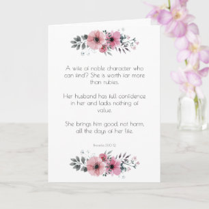 Proverbs 31 Woman Bible Verse med Rosa Flowers Kort