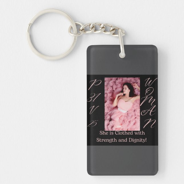 Proverbs 31 Woman Black, Rosa & Grått Keychain (Framsidan)