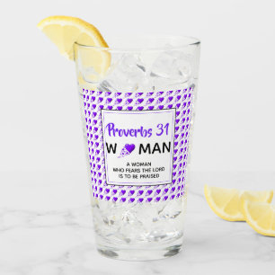 PROVERBS 31 WOMAN Lila Hearts Christian Drinking Glaskopp