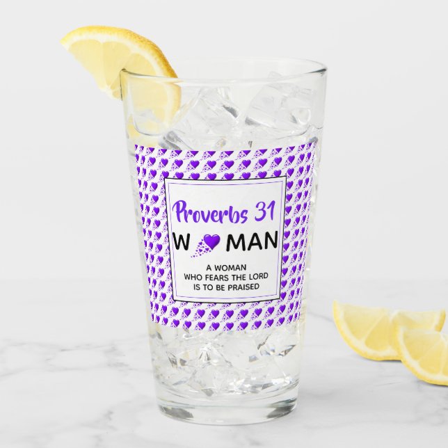 PROVERBS 31 WOMAN Lila Hearts Christian Drinking Glaskopp (Framsida Ice)