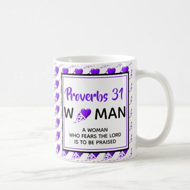 PROVERBS 31 WOMAN Lila Hearts Christian Kaffemugg (Höger)