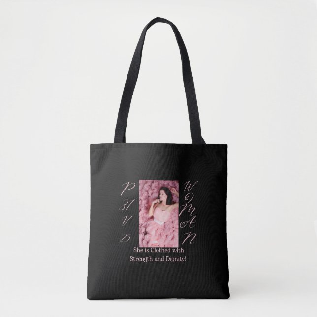 Proverbs 31 Woman Rosa & Black Tote Bag Tygkasse (Framsida)