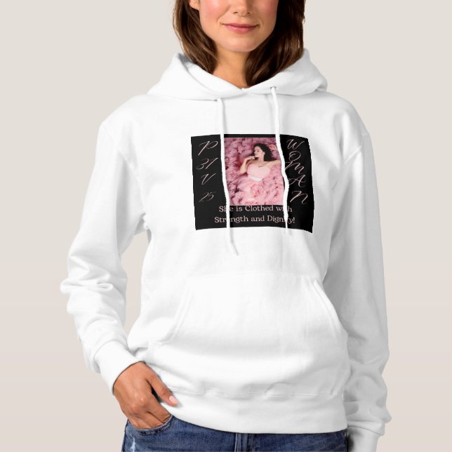 Proverbs 31 Woman White Long-Sleeve Hoodie T Shirt (Framsida)