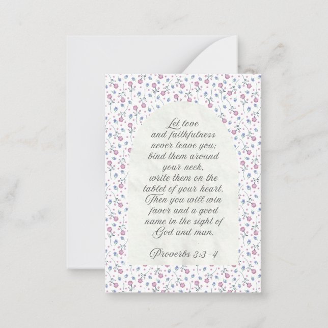 Proverbs 3:3–4 Floral Scripture  Anteckningskort (Framsida)
