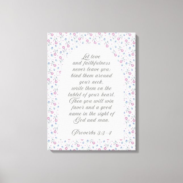 Proverbs 3:3–4 Floral Scripture  Canvastryck (Framsida)