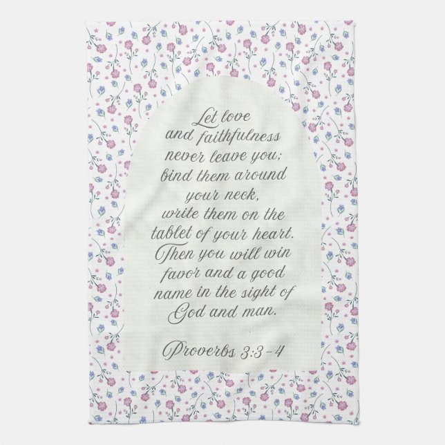Proverbs 3:3–4 Floral Scripture  Kökshandduk (Vertikal)