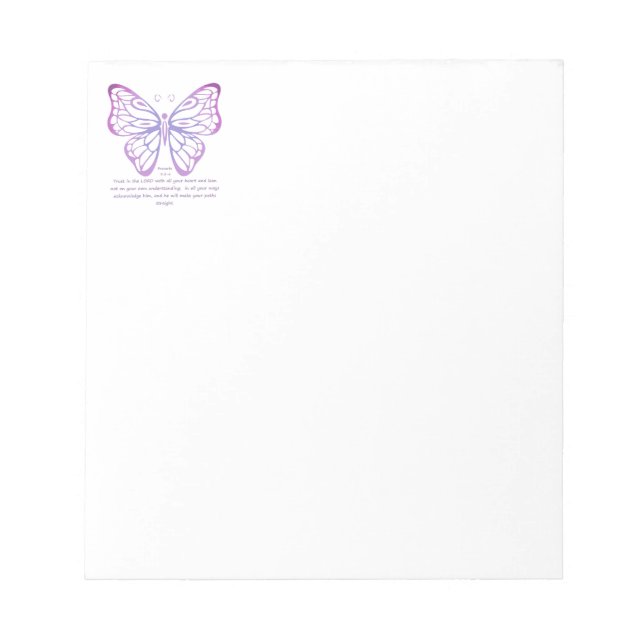 Proverbs 3:5,6-skriptinspirationsfjäril anteckningsblock (Framsida)