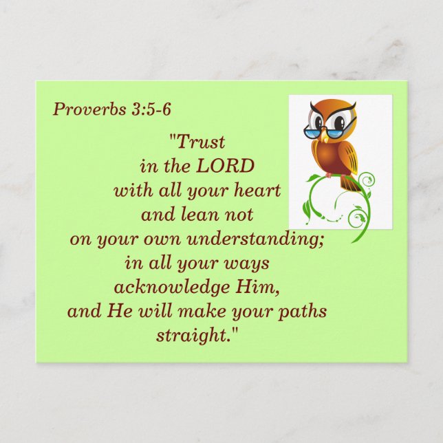 Proverbs 3:5-6 Trust Bible Verse Memory Vykort (Framsida)