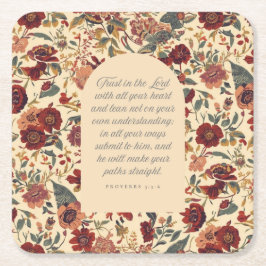 Proverbs 3:5–6 Trust in the Lord Vintage Floral Underlägg Papper Kvadrat
