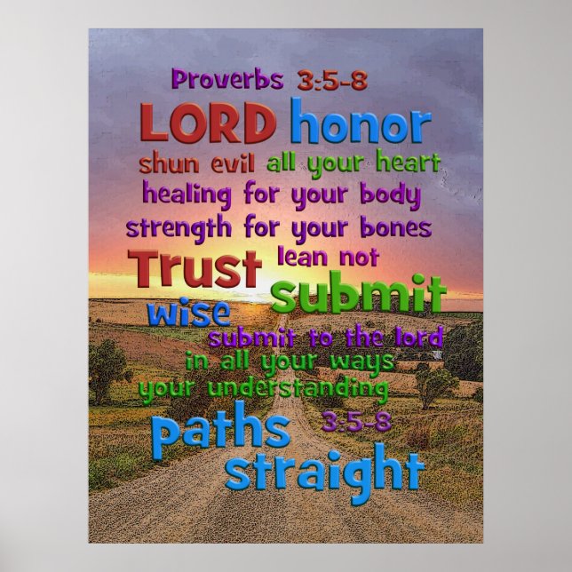 Proverbs 3:5-8 Long Väg Poster (Framsidan)