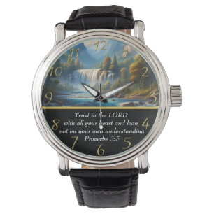 Proverbs 3:5 Christian Faith moutain sjö Armbandsur