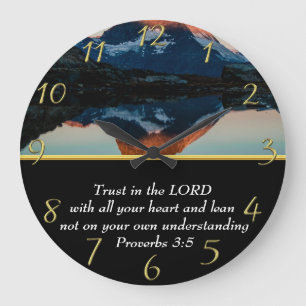 Proverbs 3:5 Christian Faith moutain sjö Stor Klocka