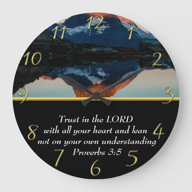 Proverbs 3:5 Christian Faith moutain sjö Stor Klocka (Framsida)