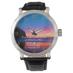 Proverbs 3:5 vackra Oceanen och Himmel Large Cl Armbandsur