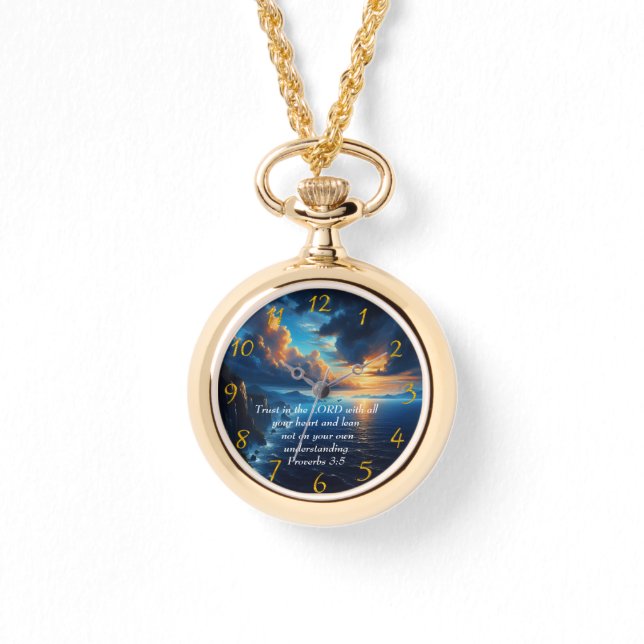 Proverbs 3:5 vackra Oceanen och Himmel Large Cl Armbandsur (Framsida)