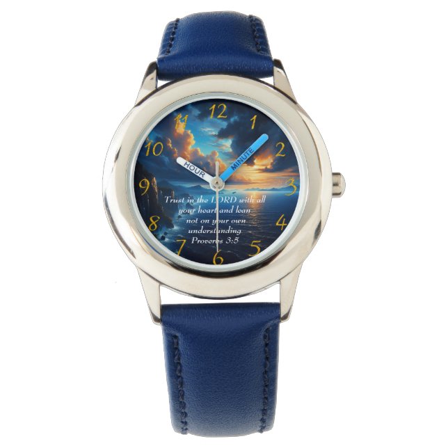 Proverbs 3:5 vackra Oceanen och Himmel Large Cl Armbandsur (Framsida)