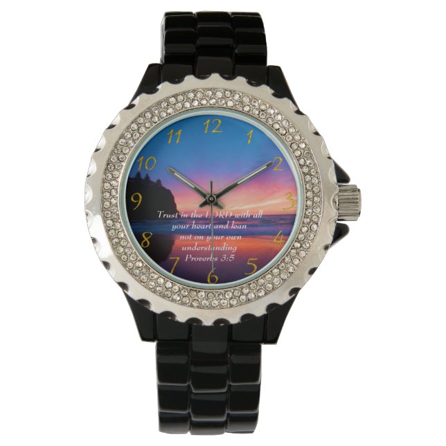 Proverbs 3:5 vackra Oceanen och Himmel Large Cl Armbandsur (Framsida)
