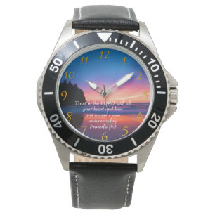 Proverbs 3:5 vackra Oceanen och Himmel Large Cl Armbandsur
