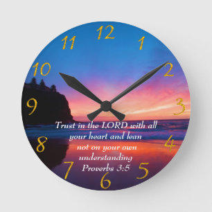 Proverbs 3:5 vackra Oceanen och Himmel Large Cl Rund Klocka