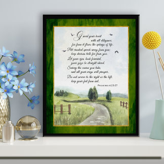 Proverbs 4 Bibel Text Watercolor liggande arbetsyt Poster