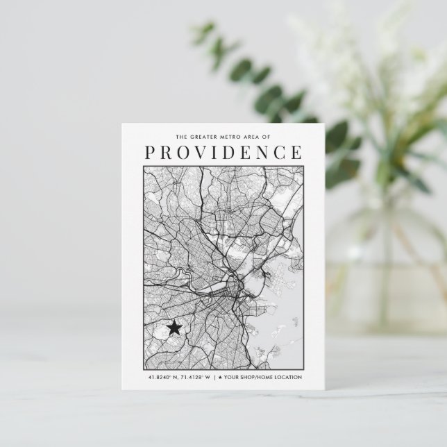 Providence City Karta + Location Marker Vykort (Stående Fram)