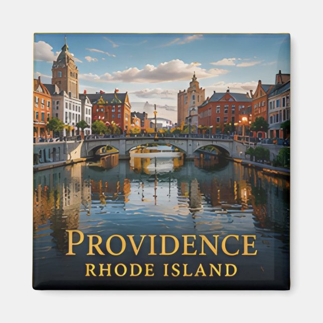 Providence Rhode Island Historiska Flodpromenad &  Magnet (Framsidan)