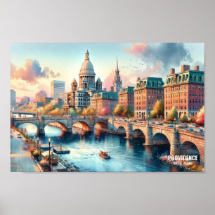 Providence Rhode island Travel Ställe, vattenfärg Poster