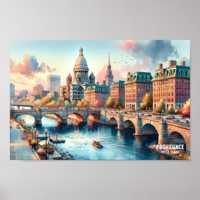 Providence Rhode island Travel Ställe, vattenfärg Poster (Framsidan)