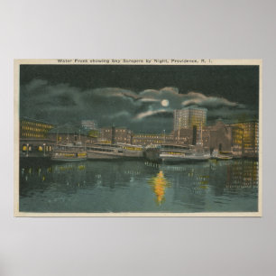 Providence RI - natten beskådar av stad & strand Poster