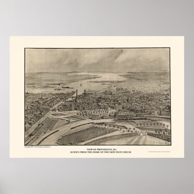 Providence, RI Panoramic Karta - 1896 Poster (Framsidan)