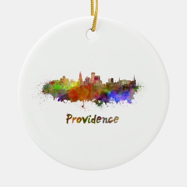 Providence skyline in watercolor julgransprydnad keramik (Framsidan)