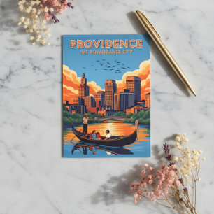 Providence stadsbild och solnedgång vykort