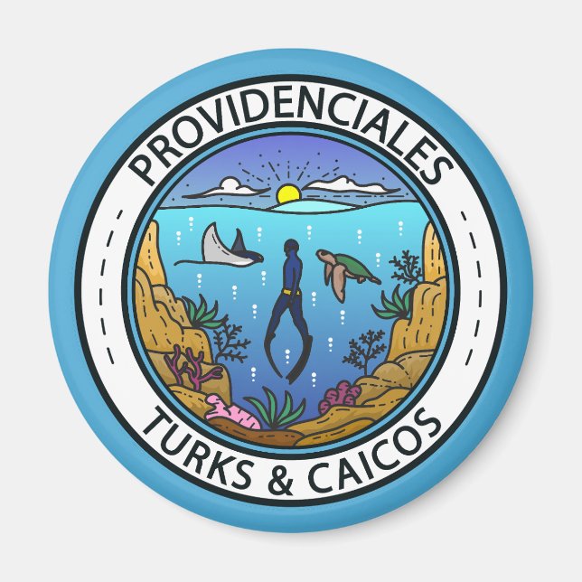 Providenciales Turks och Caicos Scuba Badge Magnet (Framsidan)