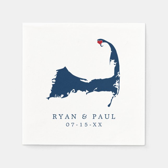 Provinsen Cape Cod Karta Blue och Red Heart Pappersservett (Framsidan)