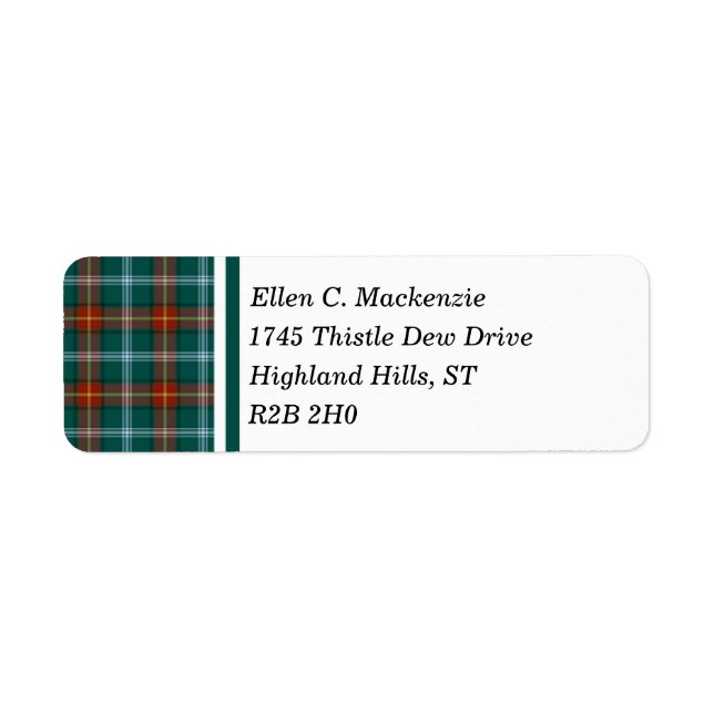Provinsen Manitoba Canada Tartan Returadress Etikett (Framsidan)