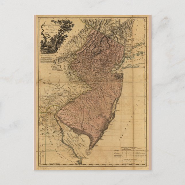 Provinsen New jersey Karta (1777) Vykort (Framsida)