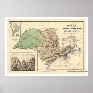 Provinsen Sao Paulo Brasilien Karta 1886 Poster