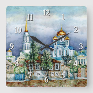 Provinsen Small city Zadonsk aQuarelle Fyrkantig Klocka