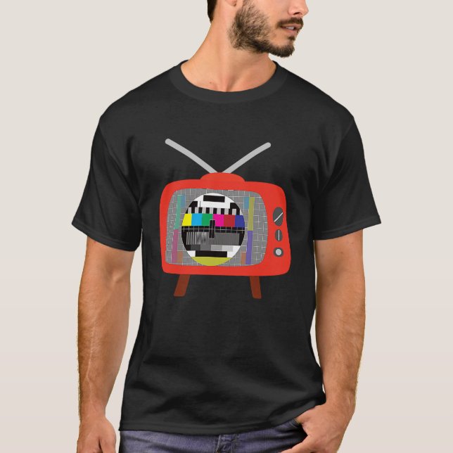 Provningsbild på tv-sändare med tv-retro färg en t shirt (Framsida)