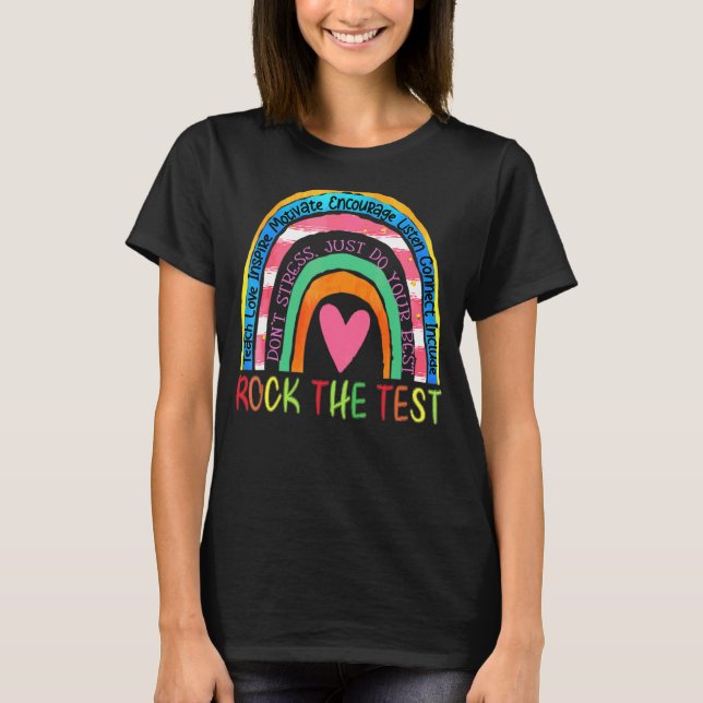 Provningsdag Sten testlärarens testdag för regnbåg T Shirt (Framsida)