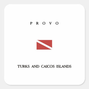Provo "Turks and Caicos" Islands Scuba Dive Flagga Fyrkantigt Klistermärke