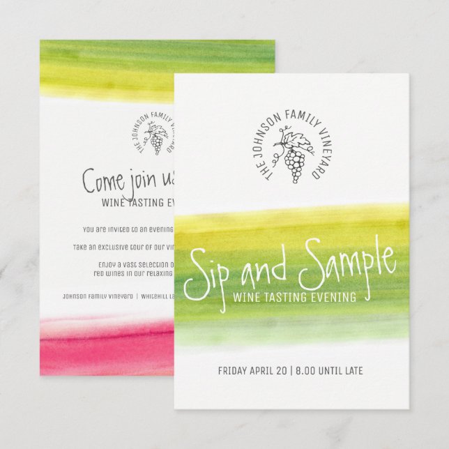 Provtagningsinbjudningar för sip och vin inbjudningar (Fram/baksida)