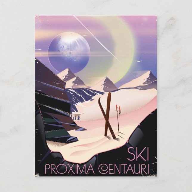 Proxima Centauri skidåkningsresaffisch Vykort (Framsida)