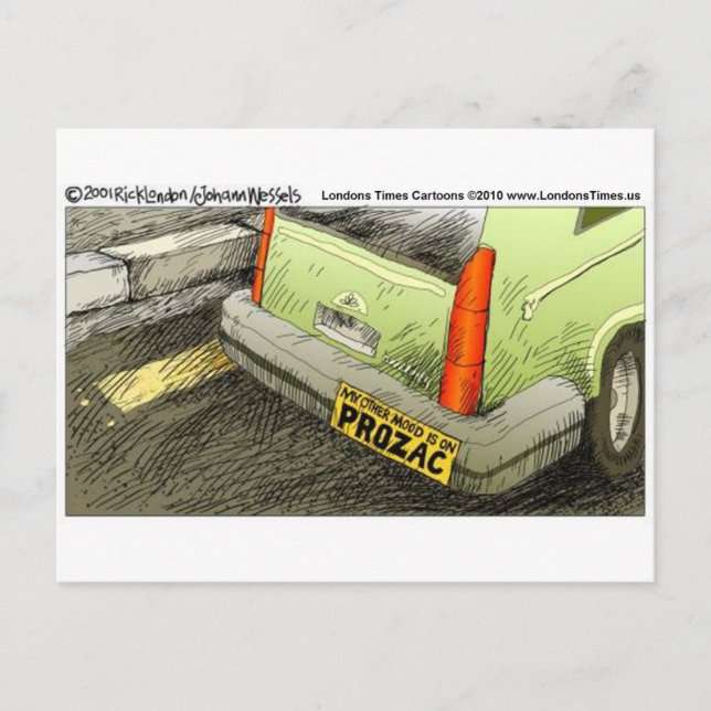 Prozac Bumper Sticker Funny Tees Cards & Gifts Vykort (Framsida)
