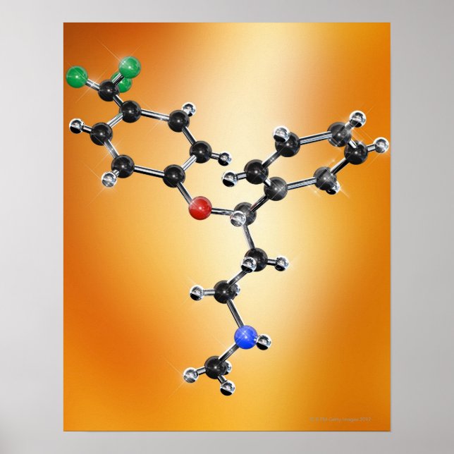 Prozac. Molekylär modell av antidepressiva medel Poster (Framsidan)