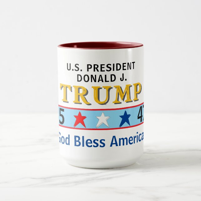 Prresident Trump 45 47 Välsigna dig America Mugg (Center)
