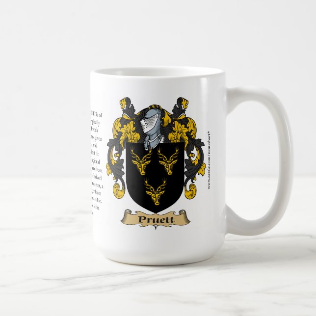 Pruett, ursprung, det menande och vapenskölden kaffemugg (Höger)