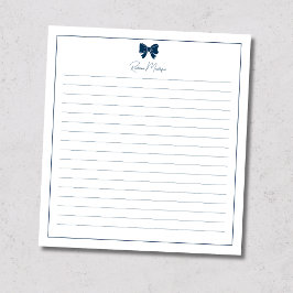 Prussian Blue Bow Border Custom Name Lined Anteckningsblock