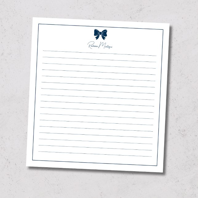 Prussian Blue Bow Border Custom Name Lined Anteckningsblock (Skapare uppladdad)